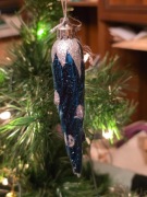 Stara bombka ręcznie malowana PRL sople niebieskie 3 sztuki