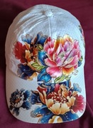 Nowa przewiewna szybko schnąca czapka z daszkiem biała kwiaty