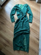 Pakuten długa sukienka kopertowa z rozcięciem butelkowa zieleń S M