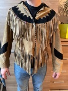 Kurtka skórzana zamsz indiańska western z frędzlami XL damska oldschool