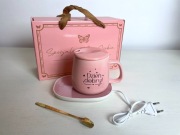 Kubek ceramiczny z elektrycznym podgrzewaczem i akcesoriami RÓŻOWY