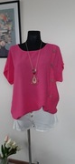 Śliczna różowa bluzka panel guzików +wisior 