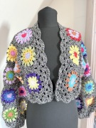 Kolorowy szydełkowy sweter kardigan bomber oversize handmade rękodzieło S/M