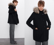 ZARA czarna budrysówka NOWY futerko parka płaszcz S/36