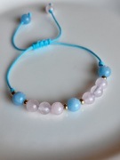 Naturalny Akwamaryn i Kwarc różowy Bransoletka Sznurkowa 