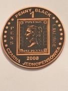 Penny Black. Medal fi 50 mm. Miedź patyna. Gyges