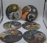 PODKŁADKI pod kubek DREWNIANE Zestaw 6 szt. YIN YANG Drzewo Równowaga