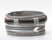 Bransoleta skórzana pleciona platynowa srebrno - szara na magnes