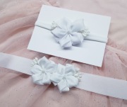 Opaska i pasek z kwiatami na chrzest urodziny 