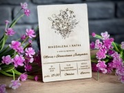 Drewniane zaproszenie ślubne 10x15 cm personalizowane koperta