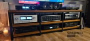 Industrialny regał RTV stelaż stal + drewno, półki audio  loft