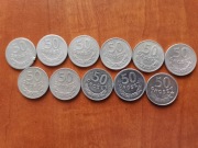 ZESTAW 11 SZTUK MONET 50 GR ROCZNIKI 1949-1987