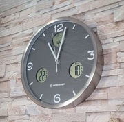 Zegar Bresser pogoda szary 30cm radiowy czujka temperatura wilgoć DCF cichy