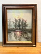 Śliczny obraz ręcznie malowany drewniana rama pejzaż 