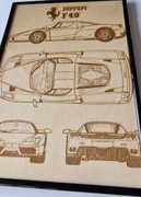 Projekt Ferrari F40 grawerowany na drewnie w ramce