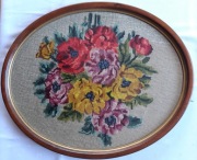 Obraz owalny gobelin kwiaty bukiet