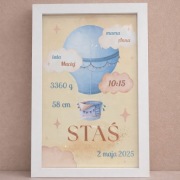 Metryczka dziecka A4 w ramce personalizowana balon