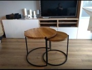 Stoliki kawowe 2w1, zestaw dębowych stolików loft