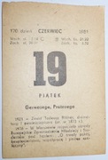 Kartka z kalendarza z 19.06.1981 r. Metryczka urodzin, itp. !! ORYGINALNA !