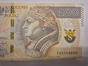 Banknot 200zł , RADAR FX5569655 , 200 PLN palindrom