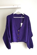 Włoski krótki kardigan z wełną fiolet r U