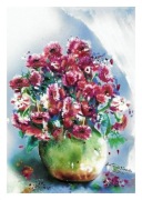 "Ogród kwiatów w glinianym wazonie" - akwarela