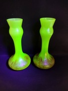 Szkło uranowe Poschinger / Kralik Helios secesja para wazonów