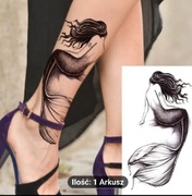 Sexy Czarna Syrenka - Tymczasowa Naklejka z Tatuażem