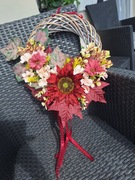 Elegancki wianek jesienny ze słonecznikiem, Wianek na drzwi, ścianę