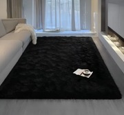 Czarny Puszysty Pluszowy Dywanik 100x150 cm – Miękki