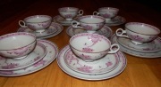 porcelana Wallendorf 1764 filiżanki trio zestaw komplet 7szt różowe