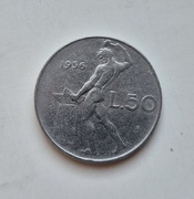 Moneta 50 lirów Włoskich 1956