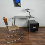 Biurko czarne chrom dąb Bauhaus Art Deco 