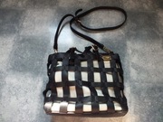 torebka damska OCHNIK skóra czarne paski, wewnątrz materiał 30x24cm