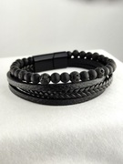 NOWA Bransoletka męska czarna skórzana prezent 21 cm