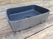 Umywalka nablatowa prostokątna, kwadratowa, czarna, struktura lawy