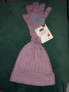 Komplet dziewczęcy pudrowy róż - czapka I rękawice