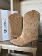 Kowbojki CARINII B9057 BOTKI SŁUPEK SKÓRA ZAMSZ BRĄZOWE 38