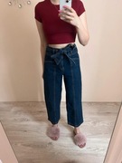 Jeansy ciemne z paskiem wysoki stan szerokie