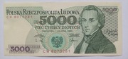 banknot 5000 złotych seria CW 8070281 emisja 1 grudnia 1988 DESTRUKT