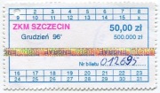 Bilet miesięczny ZKM Szczecin - 12.1996, 50.00zł/500.000zł