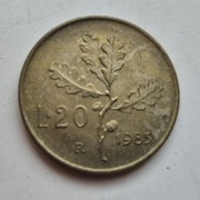 Moneta 20 lirów Włoskich 1985