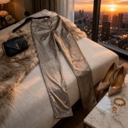 spodnie damskie z imitacji skóry silver gray M 38 ocieplane NOWE