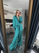 komplet damski 3-częściowy jedwab satynowy –koszulia, spodnie, opaska