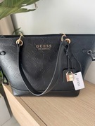 GUESS czarna torebka shopper na ramię złote logo brelok Easley 41/25 cm