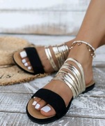 Sandały damskie czarny zamsz i złoto roz. 41 wkł. 26.5 cm 