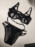 Perilla lingerie komplet S 70C czarna siateczka paski
