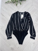 Czarne eleganckie body w paski nowe 34 XS