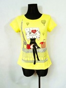 T-shirt Miss Kiss S/M żółty z napisem Paris i ozdobami