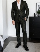 Elegancki garnitur męski AVANTI – butelkowa zieleń / brąz – rozmiar 48/M